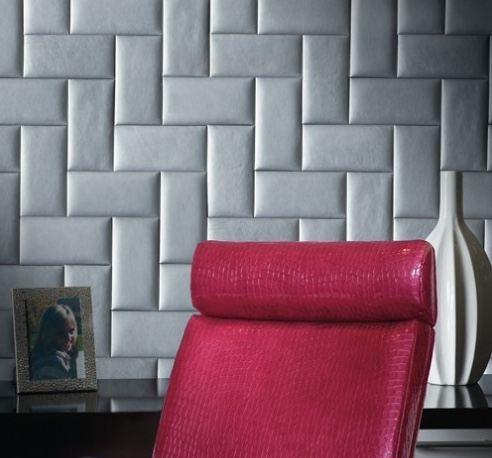 gray leather wall tiles in brick pattern