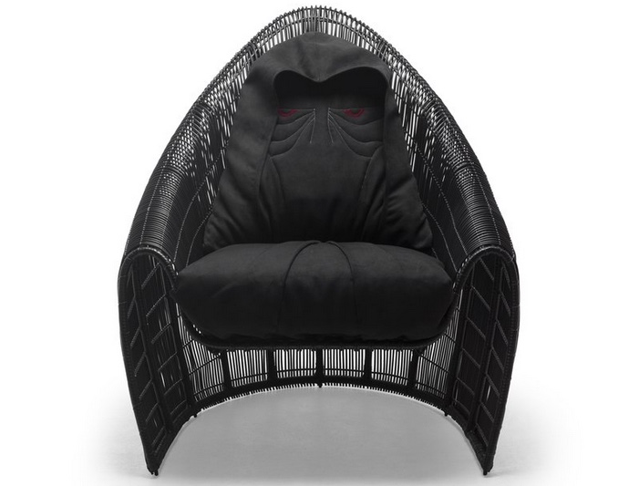 woven armchair with Star Wars-themed hooded character