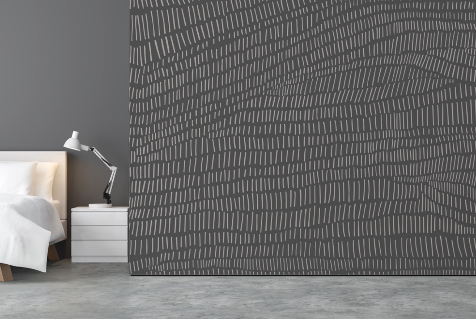 wall with dark gray wallpaper featuring multi-directional white lines