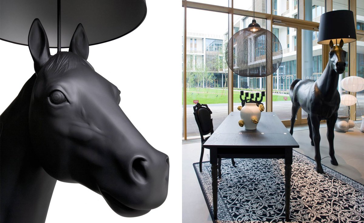 black life-sized horse lamp