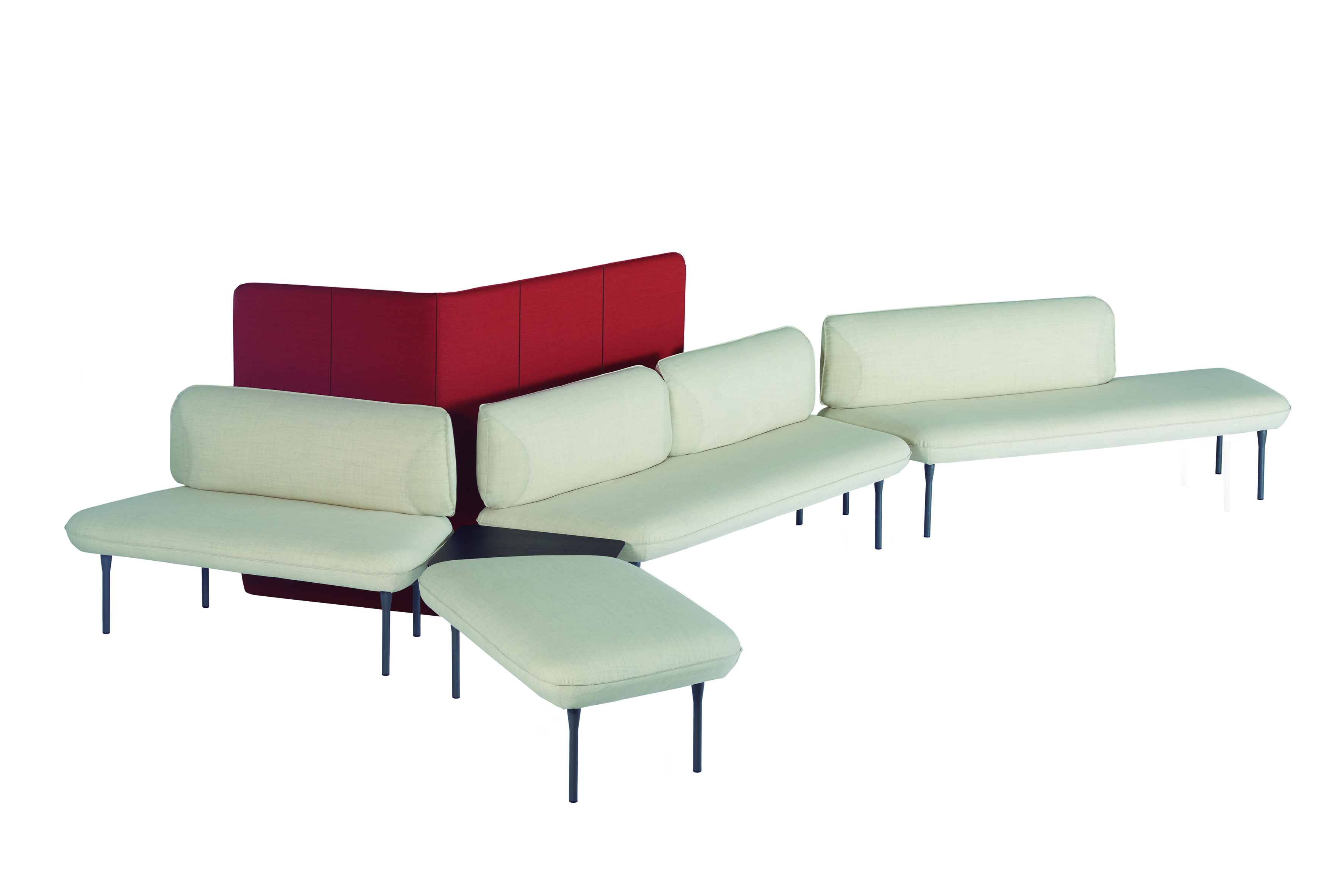 Patrick Norguet Insula seating in white with red privacy panel