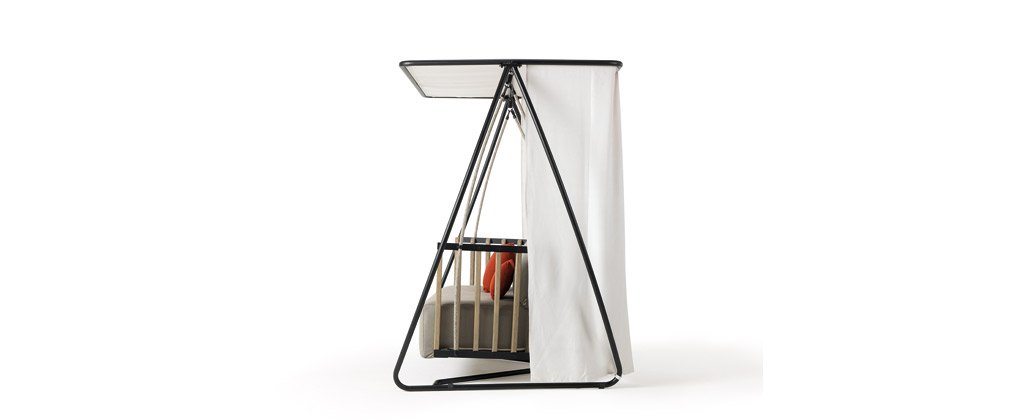 side view of freestanding outdoor swing with canopy