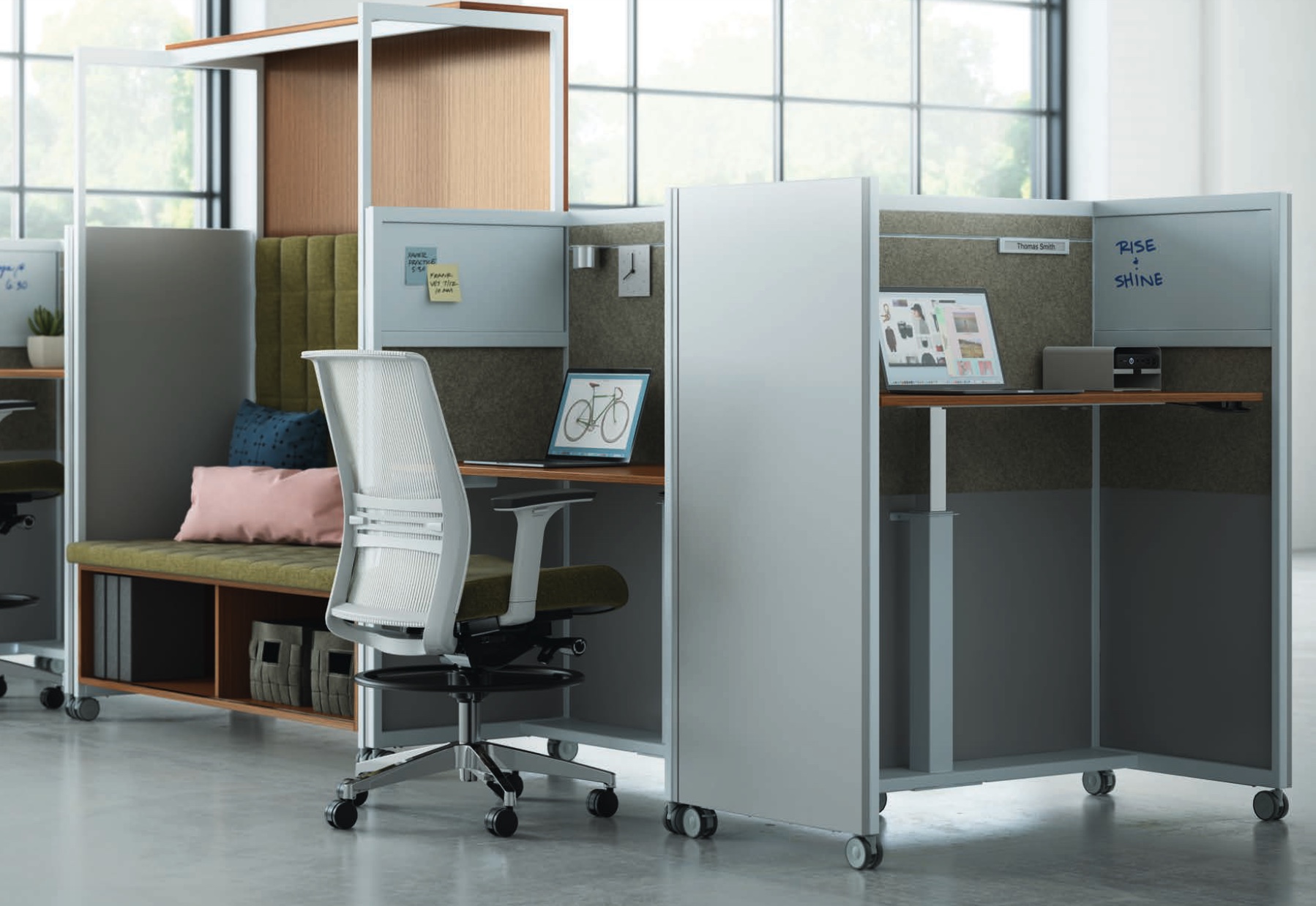 Kimball KORE Work Cart two adjoining workstations in gray finish
