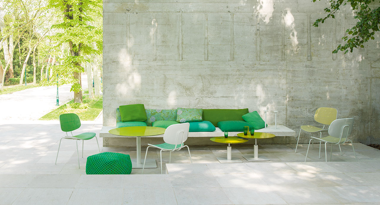 Paola Lenti Lido Collection outdoor set with sofa green, yellow, white