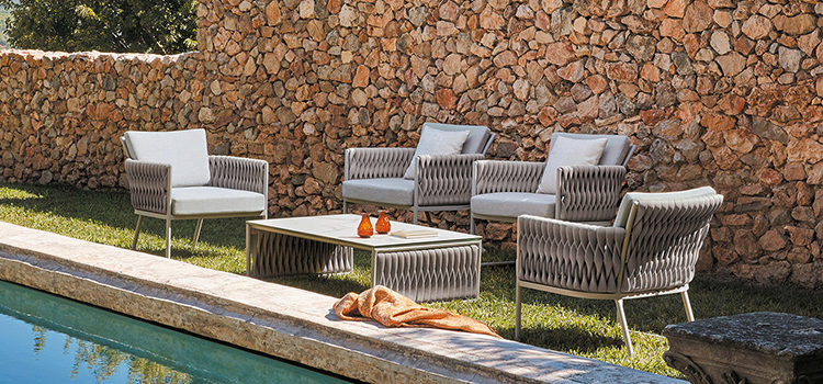 gray outdoor furniture poolside