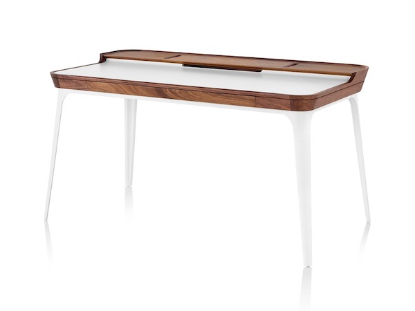 white aluminum and wood surface modern desk