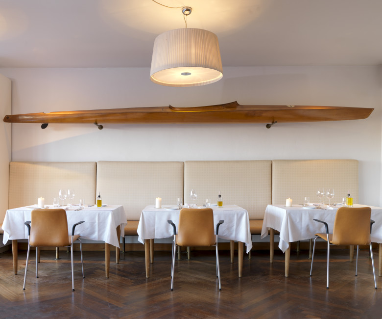 ICF Mood Multi-Use Chairs in restaurant orange/tan upholstery