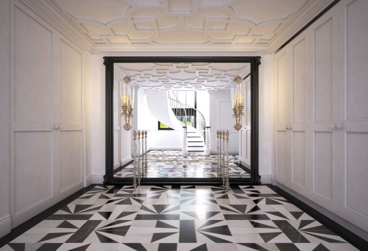 Art Deco Collection of Marble Tile contrasting pattern on floor