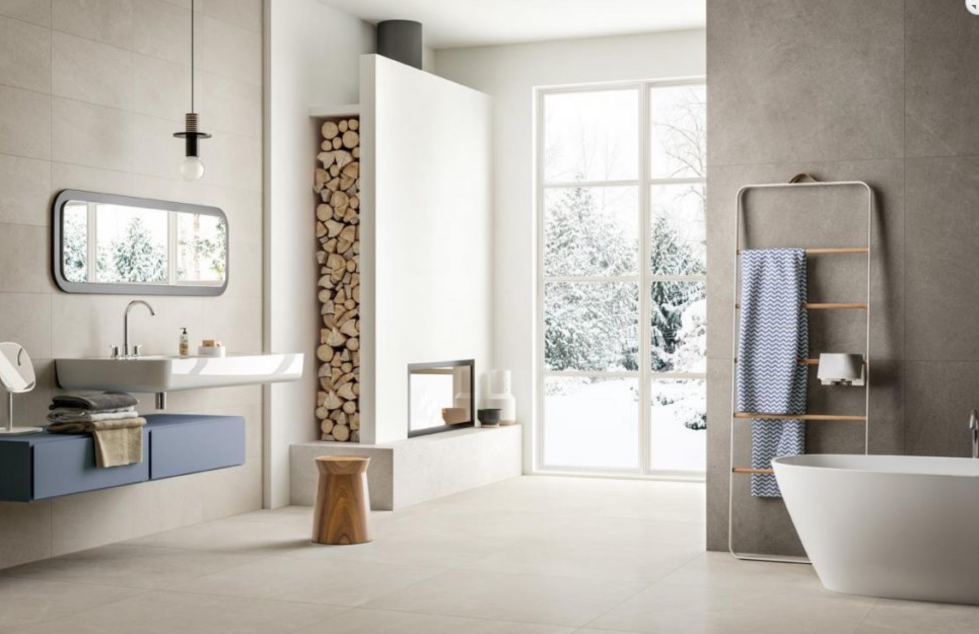 Blustyle's Yosemite Collection of porcelain tiles in bathroom