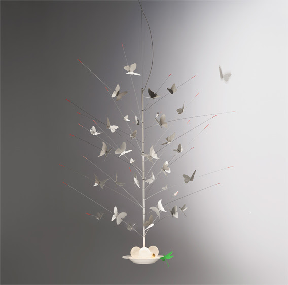 suspension lamp with paper butterflies on a delicate tree