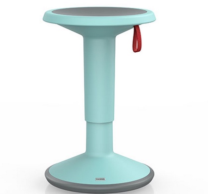 aqua height-adjustable stool against white background