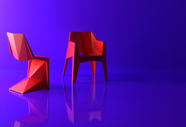 two polypropylene red facted chairs for indoor/outdoor use