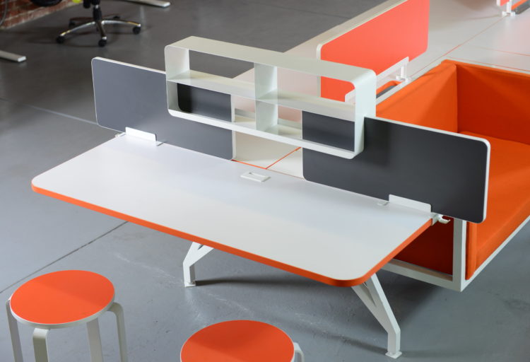 G-Series Workstation with privacy screen orange and white