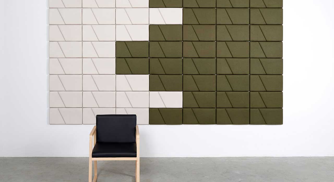 olive green and white rectangular acoustical tiles