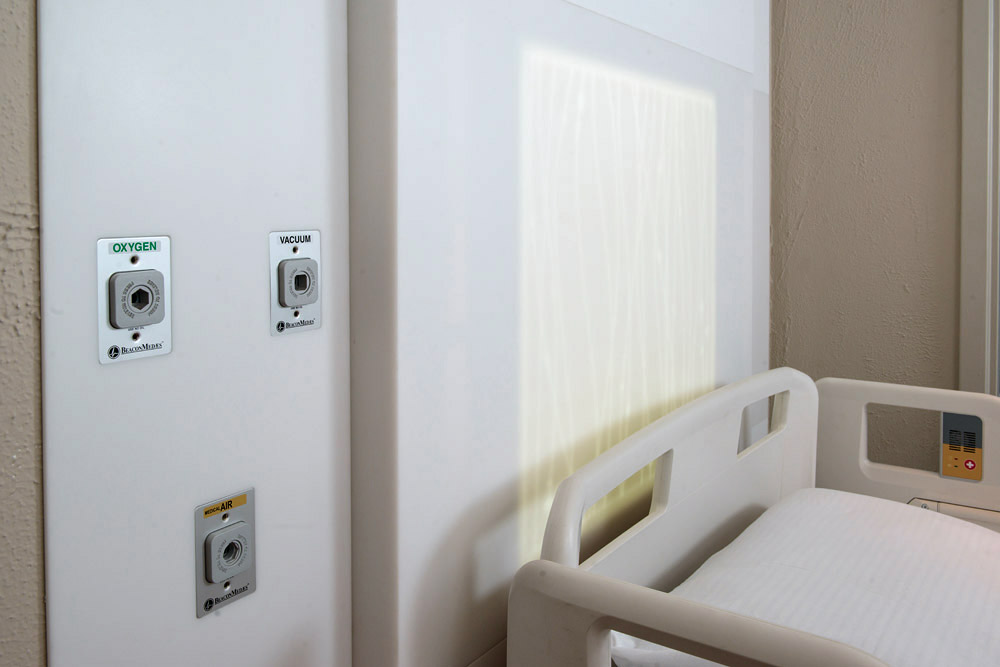 Futrus Wall Panel System headboard in patient room