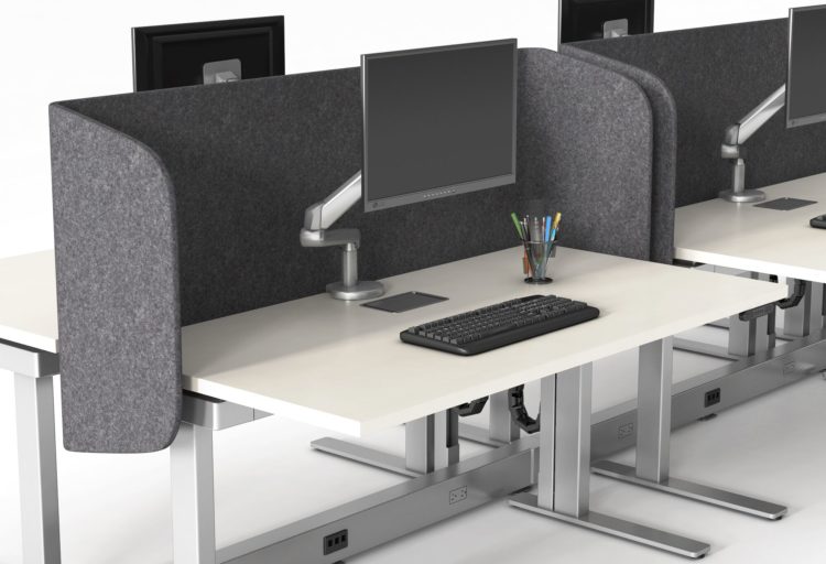 Allsteel A8 height-adjustable desk with privacy screens