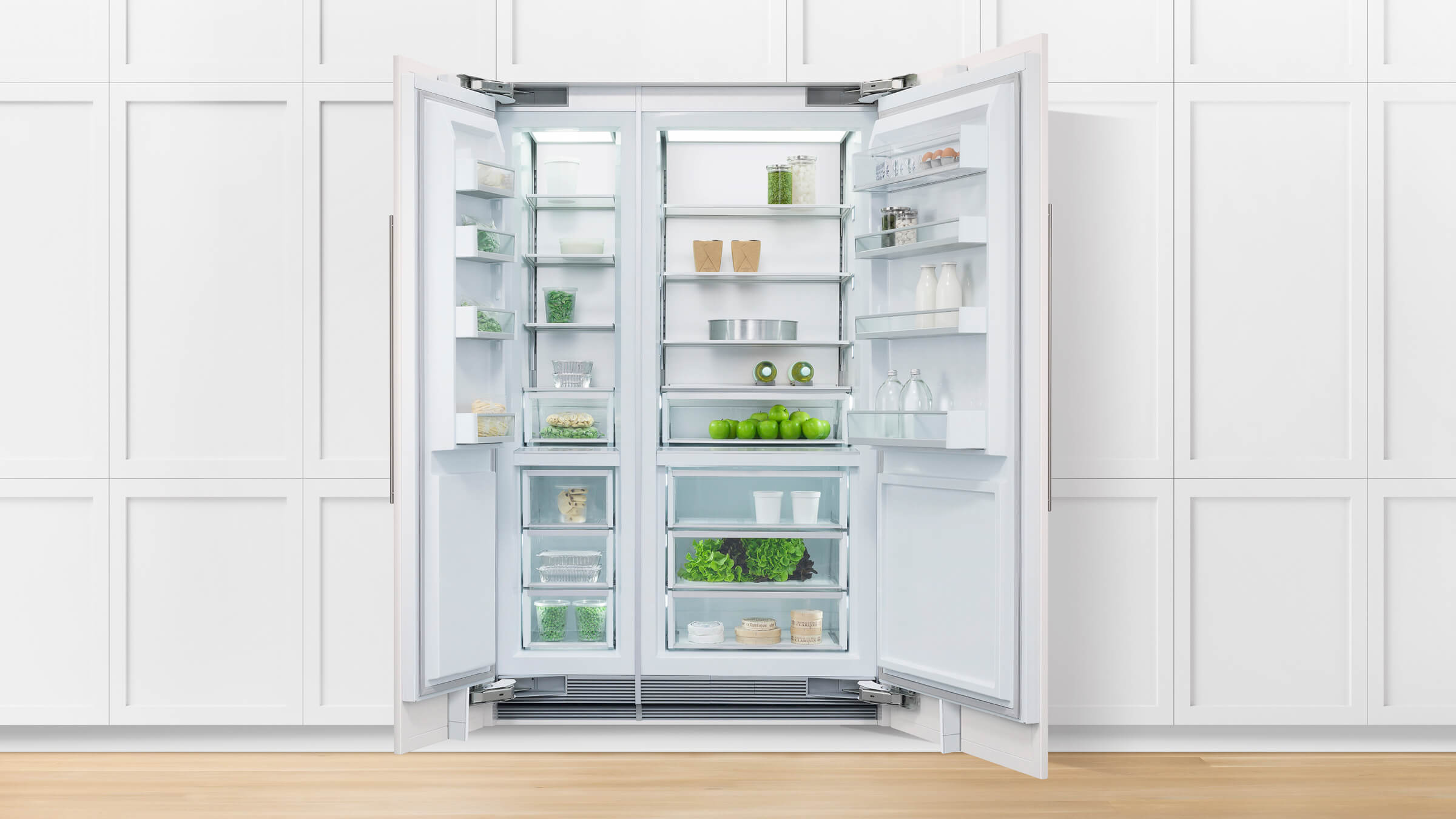Fisher & Paykel Column Refrigerator white doors matching cabinetry
