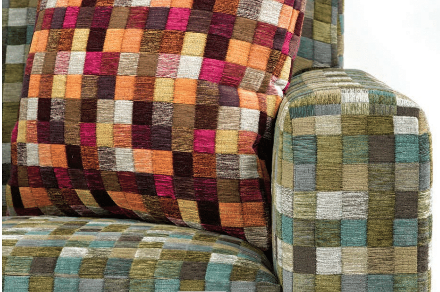 upholstery textile with random squares in two colorways