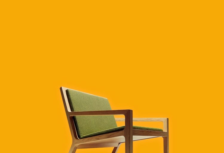Jens Risom fabric on Risom chair in green