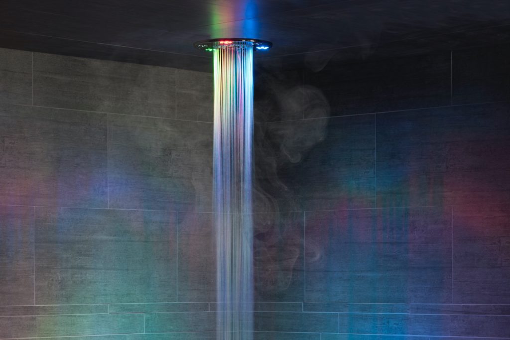 ThermaSol Serenity Showerhead with steam rising