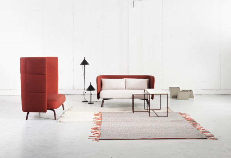 Portus Seating sofa and two-seater high-back chair in rust and white