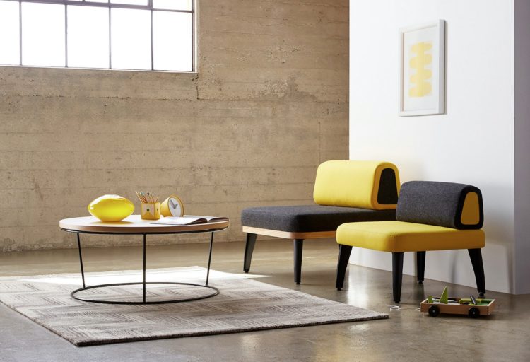 NeoCon Arcadia Seating Small Sorts chairs in yellow and black
