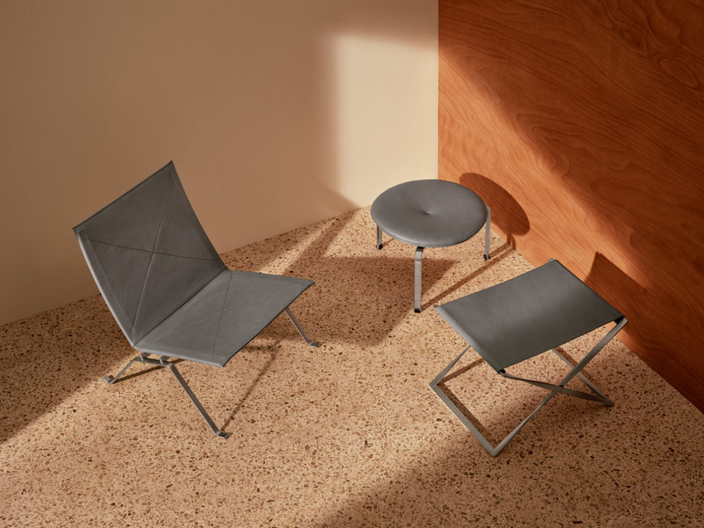 Fritz Hansen PK22 Lounge Chair with PK33 and PK91 stools gray