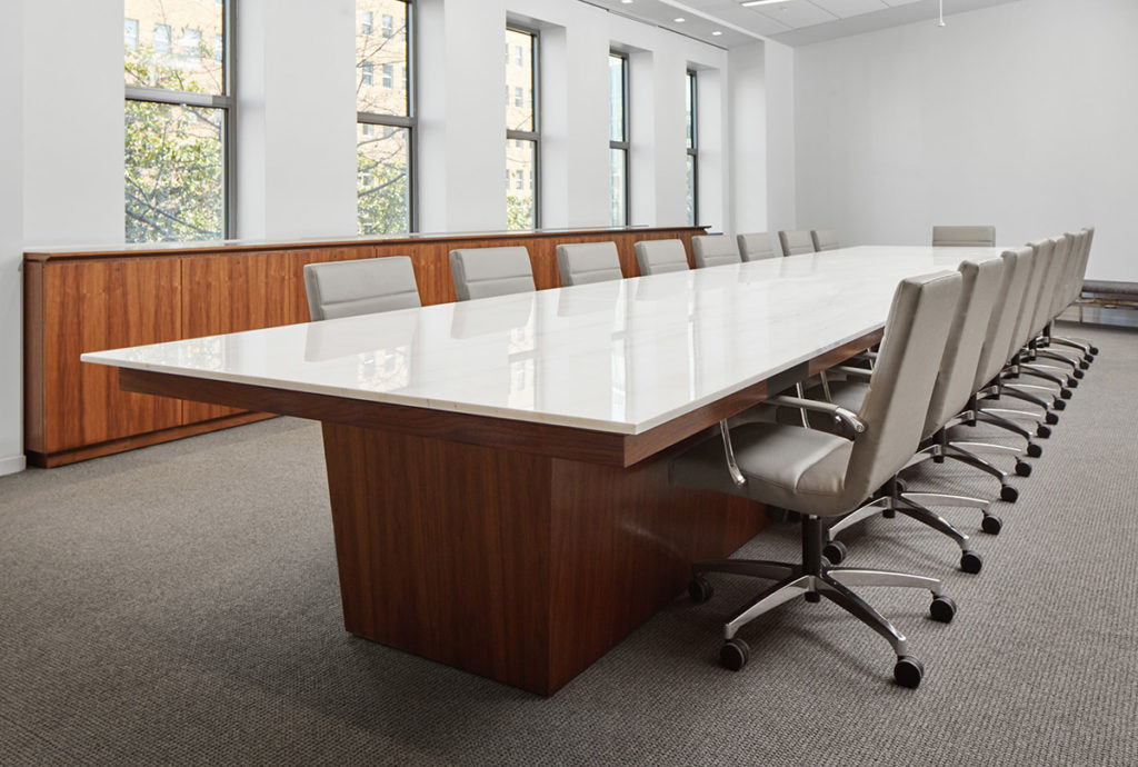Nucraft Flow Conference Table custom size with Carrara marble top