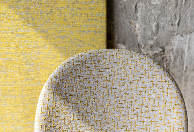 HBF Textiles Timeless Twine on panels and furniture yellow and grey