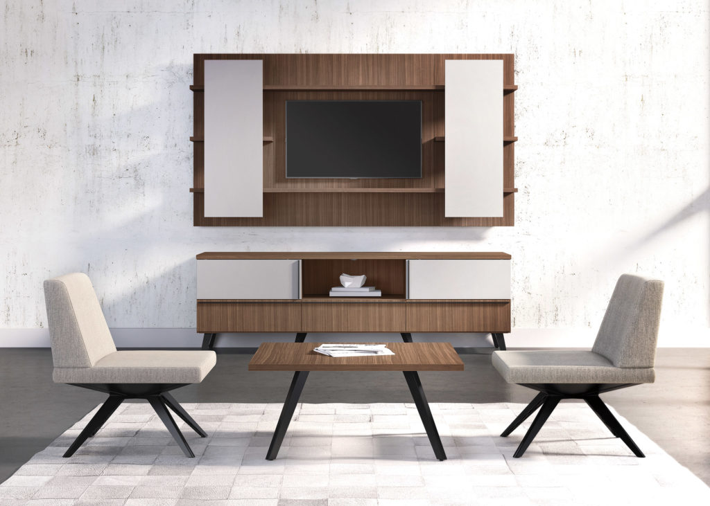 National Office Furniture Tessera Casegoods low table, credenza, and tv cabinet