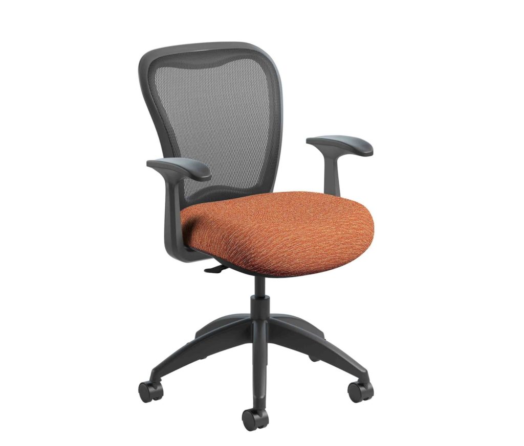 Angled front view of Nightingale MXO Chair with orange upholstery