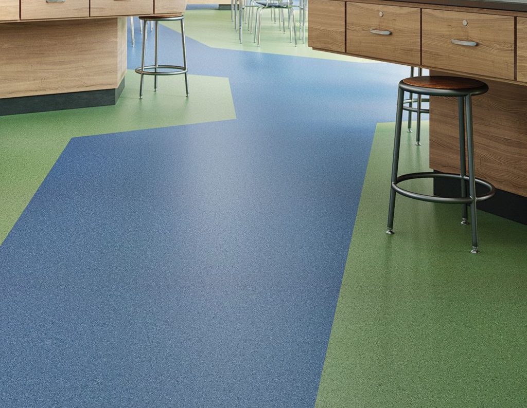Mohawk Group True Hues rubber flooring green and blue