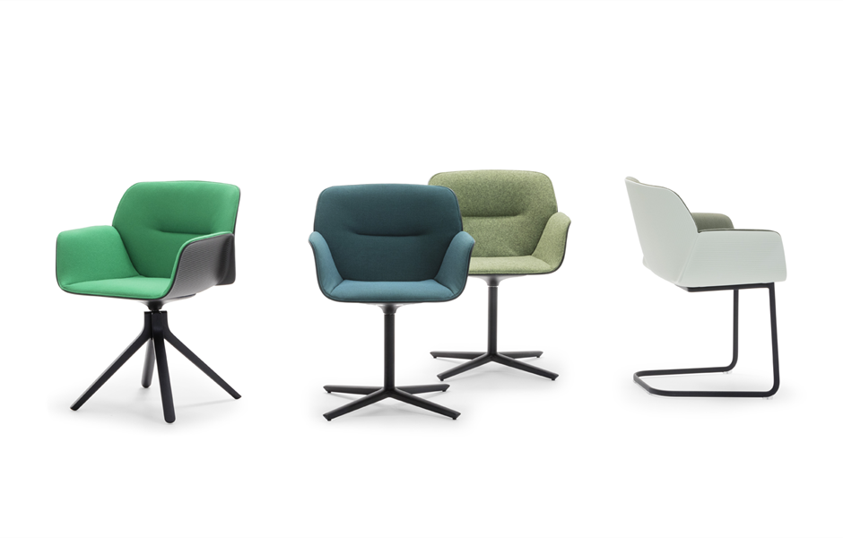 Andreu World Nuez Chair four chairs in different color and base styles
