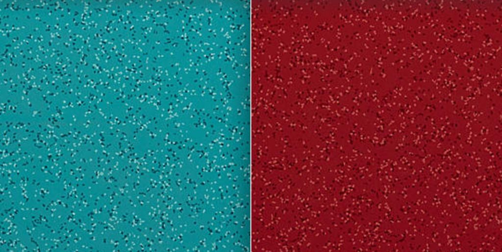 Mohawk Group True Hues rubber flooring collection bicycle red and surfer blue