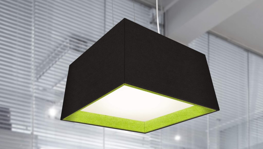 Barbican Lighting Acoustic Reflex pendant light in two-tone black and green fabric