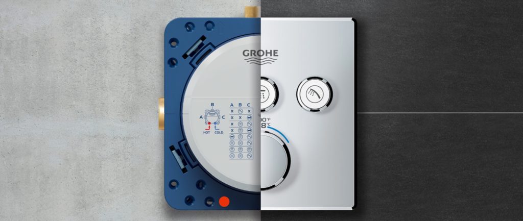 GROHE Rapido SmartBox and SmartControl split picture showing both elements