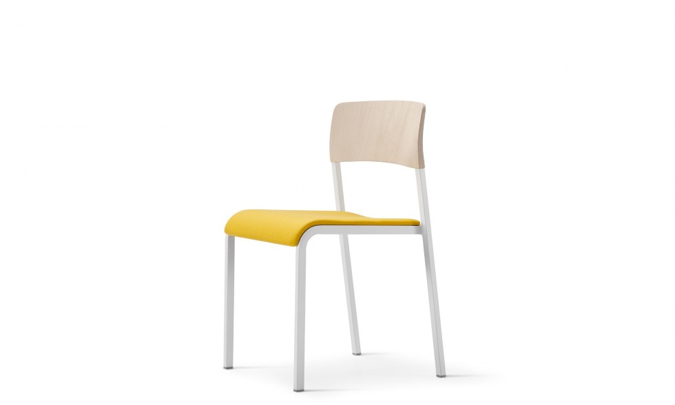 Source International Viiva Chair wood back, yellow seat, white frame side view