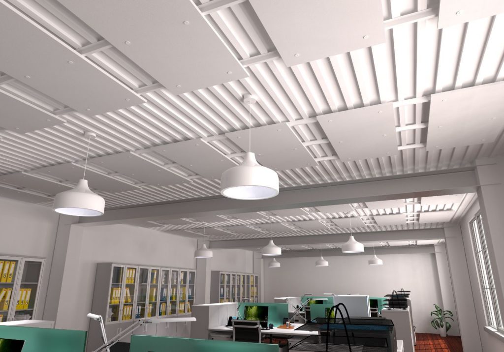 Armstrong Ceiling and Wall Solutions' Invisacoustics panels white in office