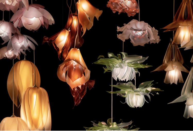 LightArt Botanicals pendants all styles displayed together many different colors