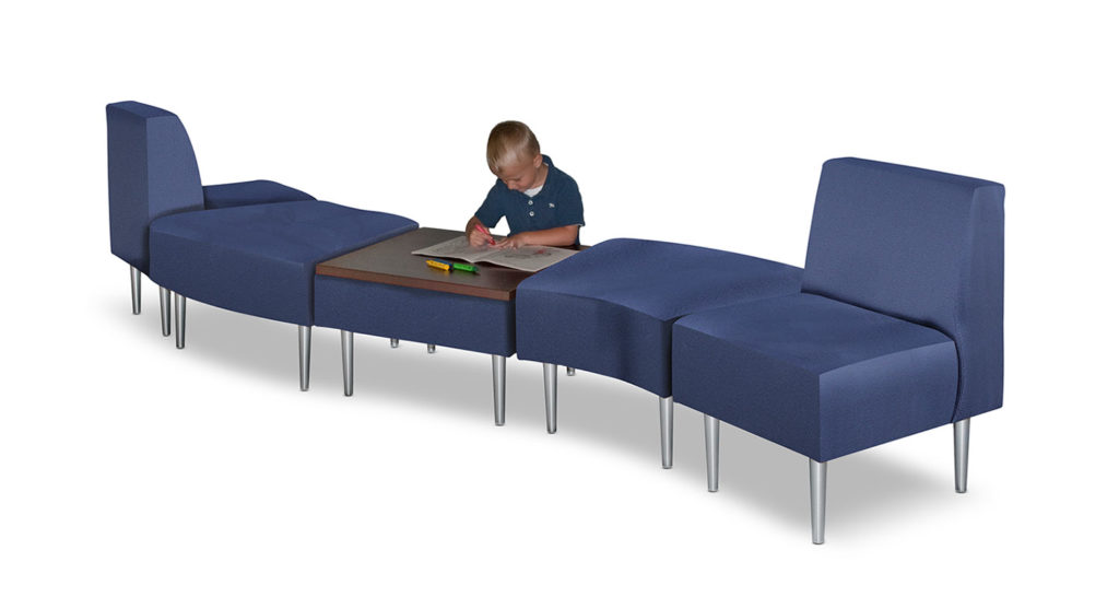 HPFI Evette Seating five units together in blue with child coloring