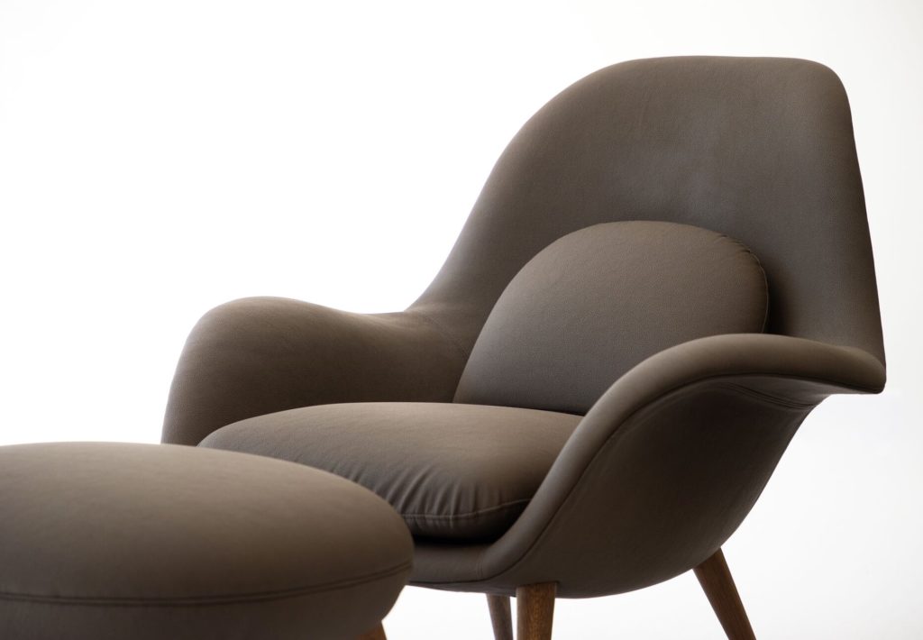 DesignTex Fredericia Chair and Ottoman brownish gray
