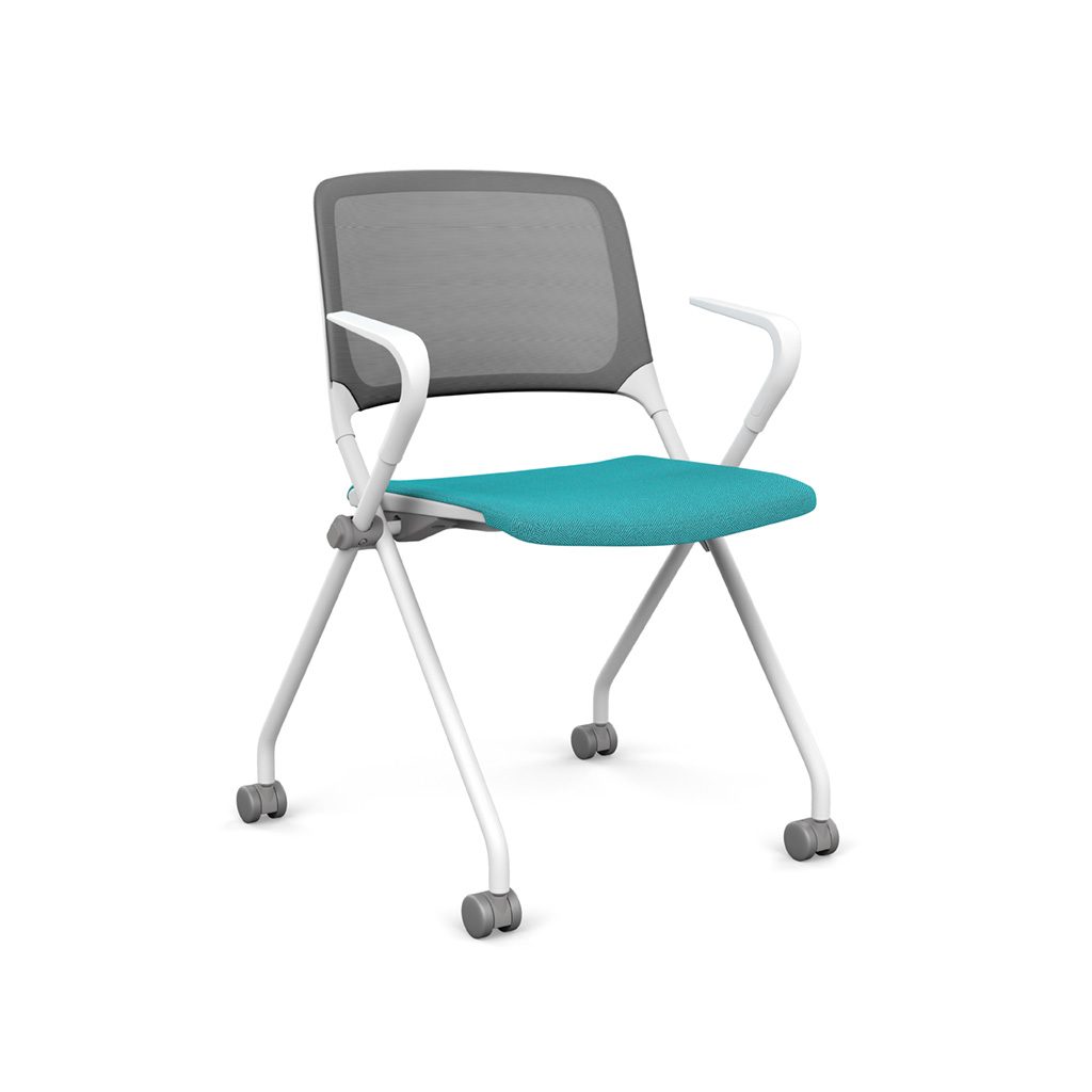 SitOnIt Qwiz Chair aqua seat upholstery gray mesh back
