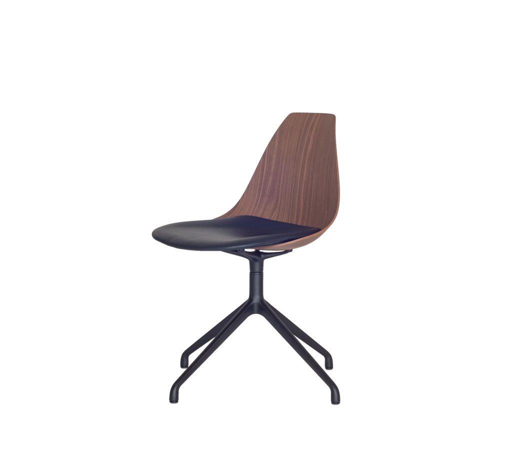 Case Furniture's Ziba Chair veneered wood shell with black upholstered seat