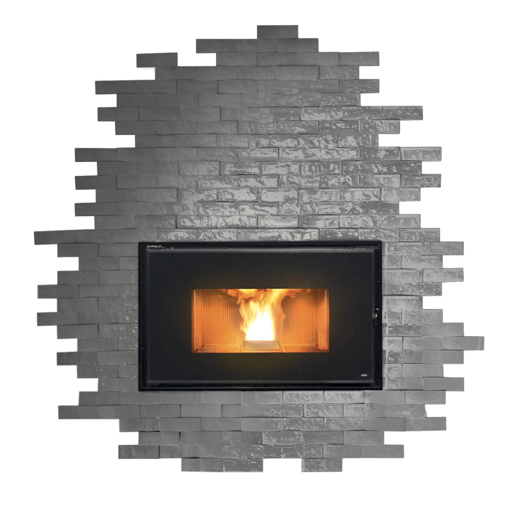 MCZ Sahara Fireplace Cladding detail around inset fireplace in gray