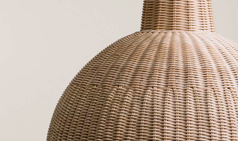 Global Lighting Sfera Pendant with intreccio woven wicker detail showing weaving