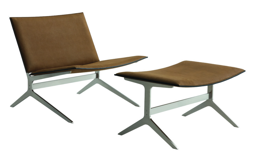 Poliform's Kay Chair brushed leather with matching ottoman 