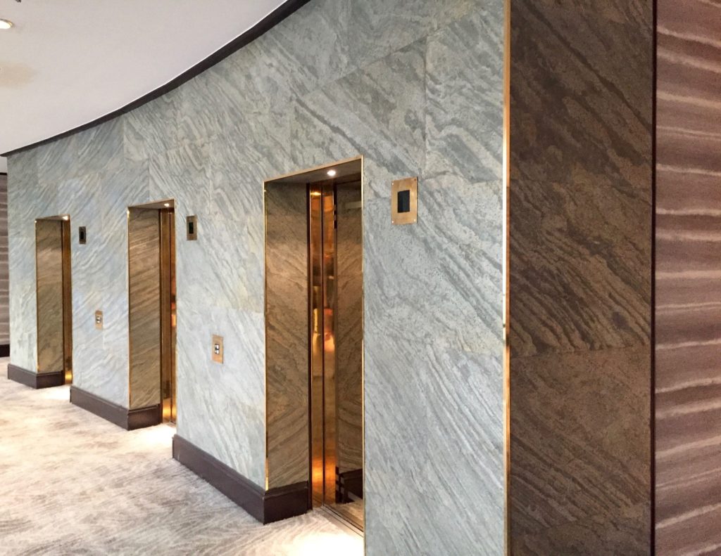 Slate-Lite light gray on elevator walls in lobby