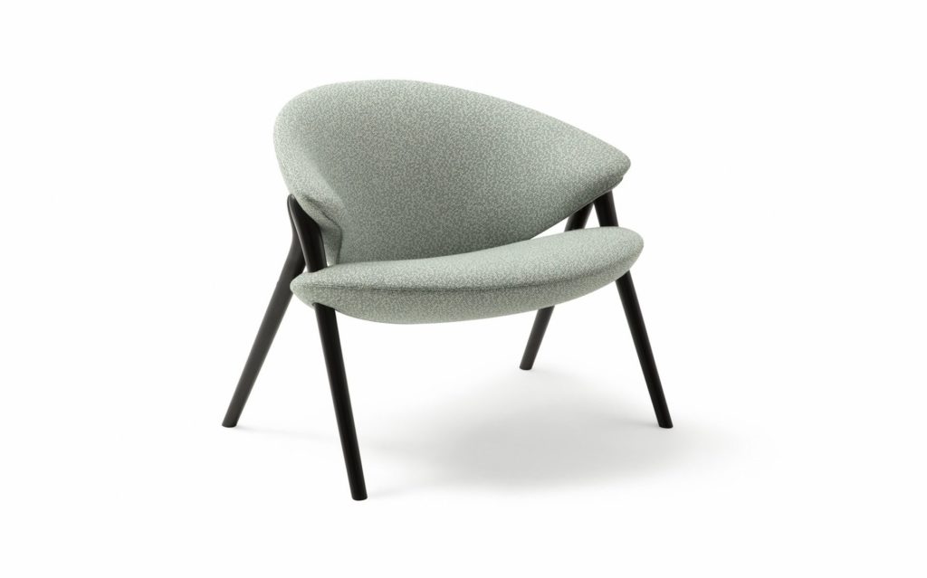 Zanotta's Oliva Chair mint green upholstery on black legs front view