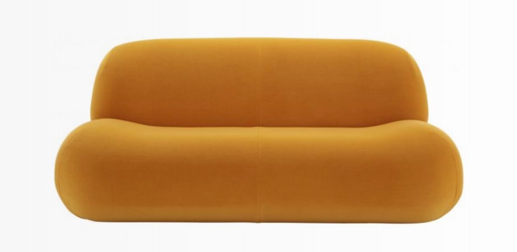 Ligne Roset's Pukka yellow sofa front view