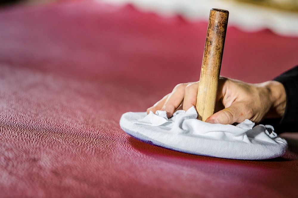 Graphene Leather process making a red leather sheet